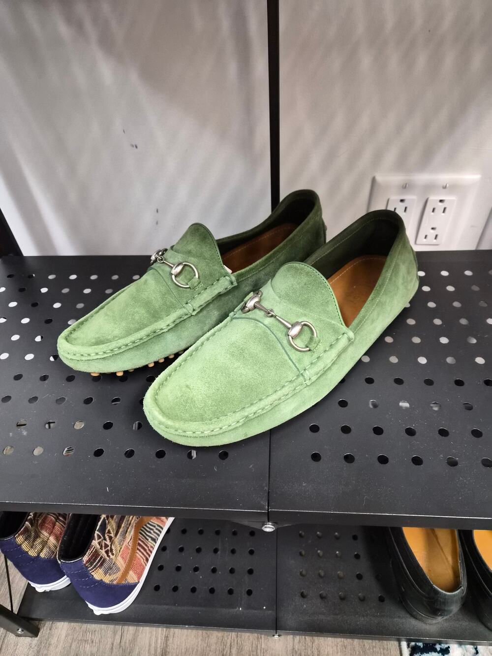 Gucci Green Suede Horsebit Driving Loafers Size 10